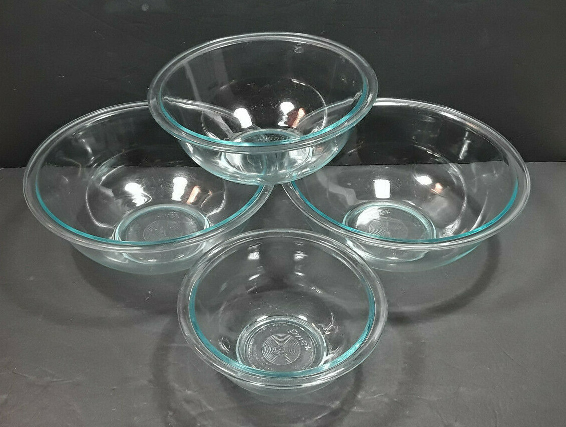 PYREX Clear Glass Mixing Bowls #322 #323 #325 1 - 2.5 Qt. Blue Tint Set ...