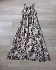 Henleys Beige & Black Abstract Print Maxi Dress Chain Straps Evening Party UK12