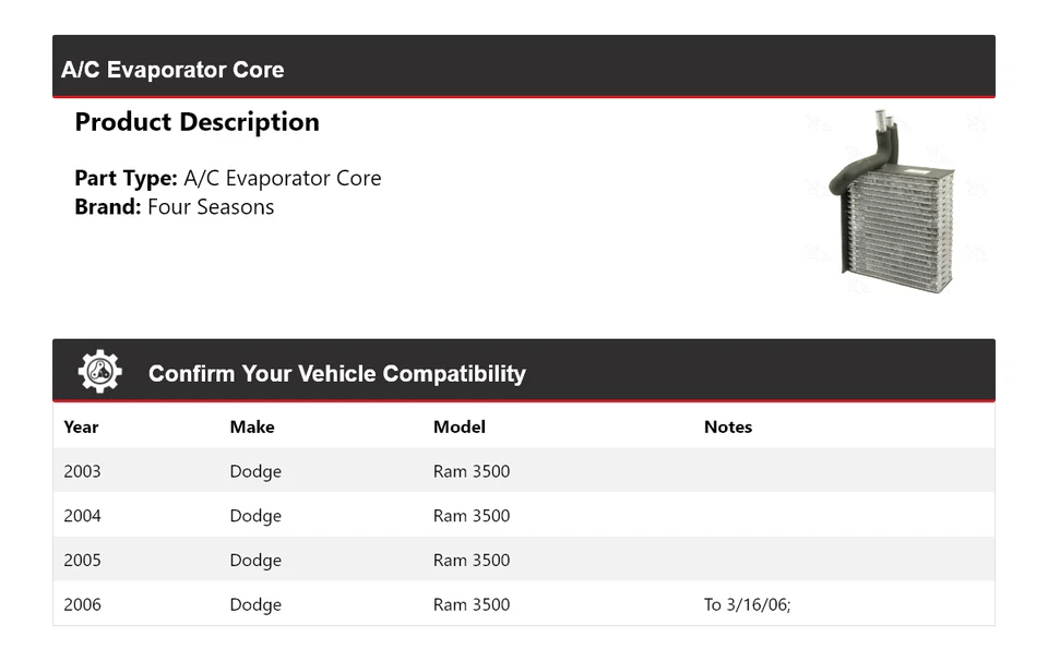 Para Dodge Ram 3500 2003-2006 núcleo evaporador aire acondicionado 4 estaciones 2004 2005 Foto 2 de 4