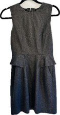 French Connection Sleeveless Ruffle Sheath Dress Wool Blend Lined Gray Sz 6     