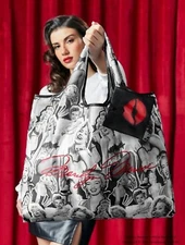 New 20” MARILYN MONROE Handbag RED LIPS Purse Tote BLACK & WHITE Travel Bag Hobo