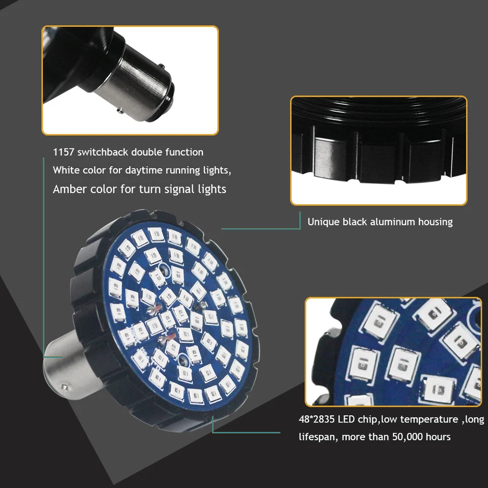 Amber Front Rear Red LED Bullet Shape Turn Signal Lights Set For Harley Davidson - Image 4 of 4