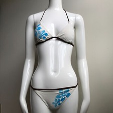 Billabong BLUE CRUSH era Vintage bikini cream  blue floral triangle set RARE