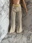 Vintage Barbie Doll  Clothing Beige Bell bottoms Gold Glitter Yellow Belt Pants