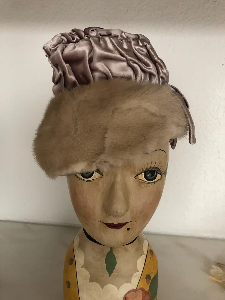 Sombrero gorro visón años 50 diseño alta costura por Lucille Tunison Original Foto 2 de 4