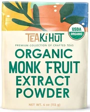 TEAki Hut Organic Monk Fruit Sweetener, 4oz, Zero-Calorie & Keto, 365 Servings