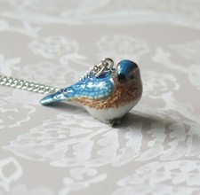 Bluebird Porcelain Pendant Necklace Jewellery Lucky Spiritual Animal Christmas 