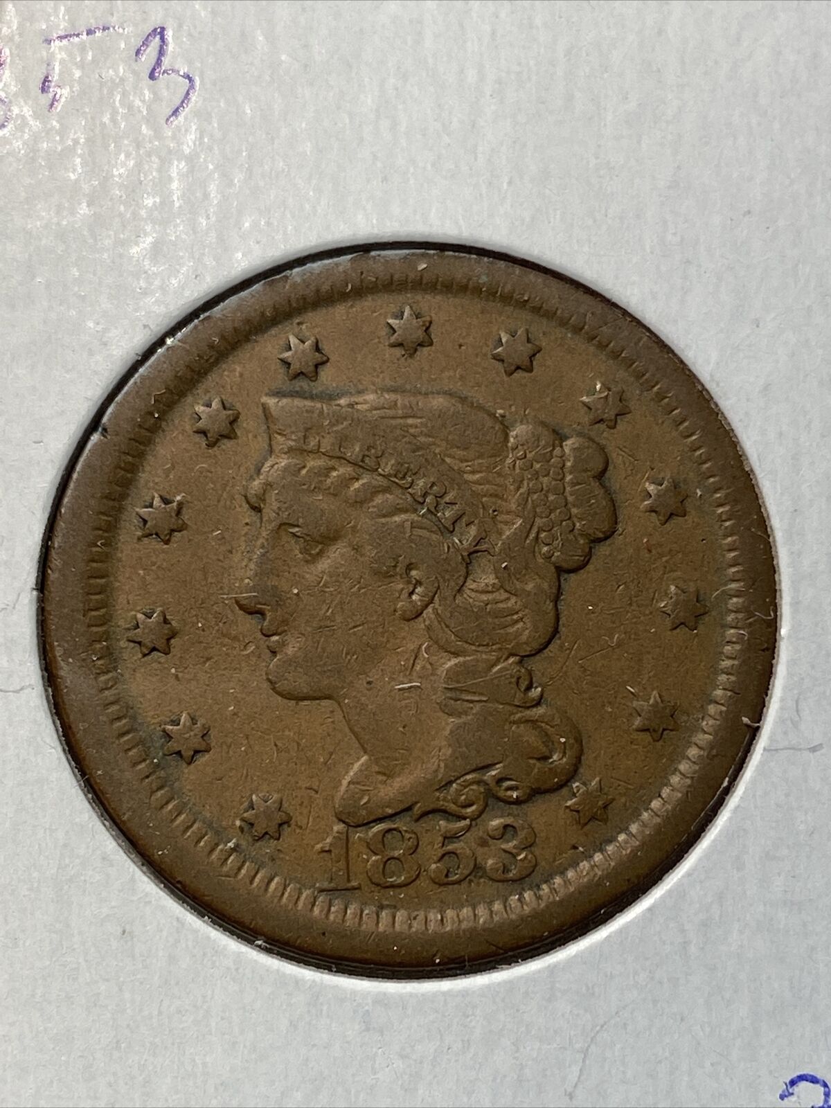 1853 braided hair large cent