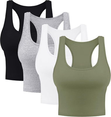 4 Pieces Women'S Crop Tops Cotton Basic Tank Tops Racerback Sleeveless Sports Wo