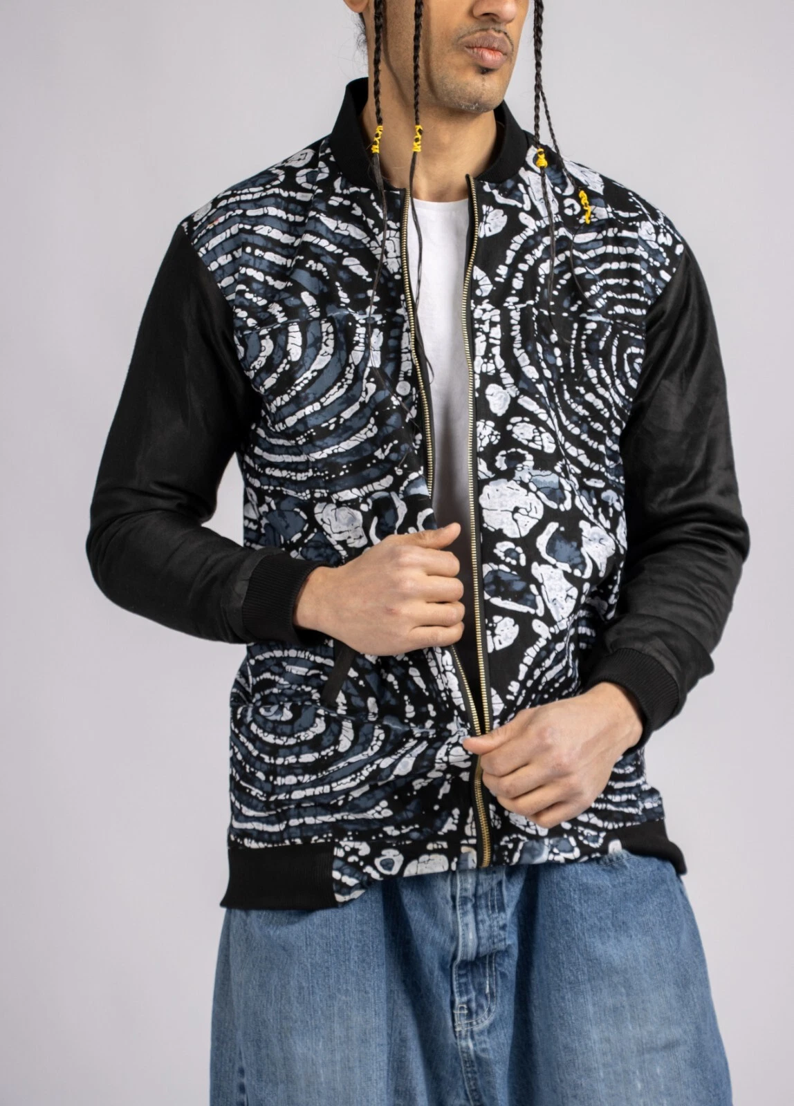 Black and white print Bomber Jacket -Full Zip