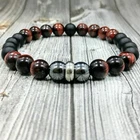 Men STAINLESS STEEL 10mm Tigers Eye+Hematite+Onyx Gemstone Beaded Bracelets Gift