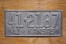 1941 KANSAS License Plate  COUNTY 41 - YEAR '41
