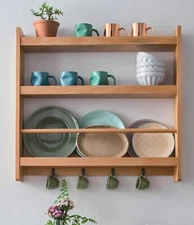 Wooden Wall Shelf, Storage Shelf, Mug Holder, Plate Display Rack, Wooden shelf