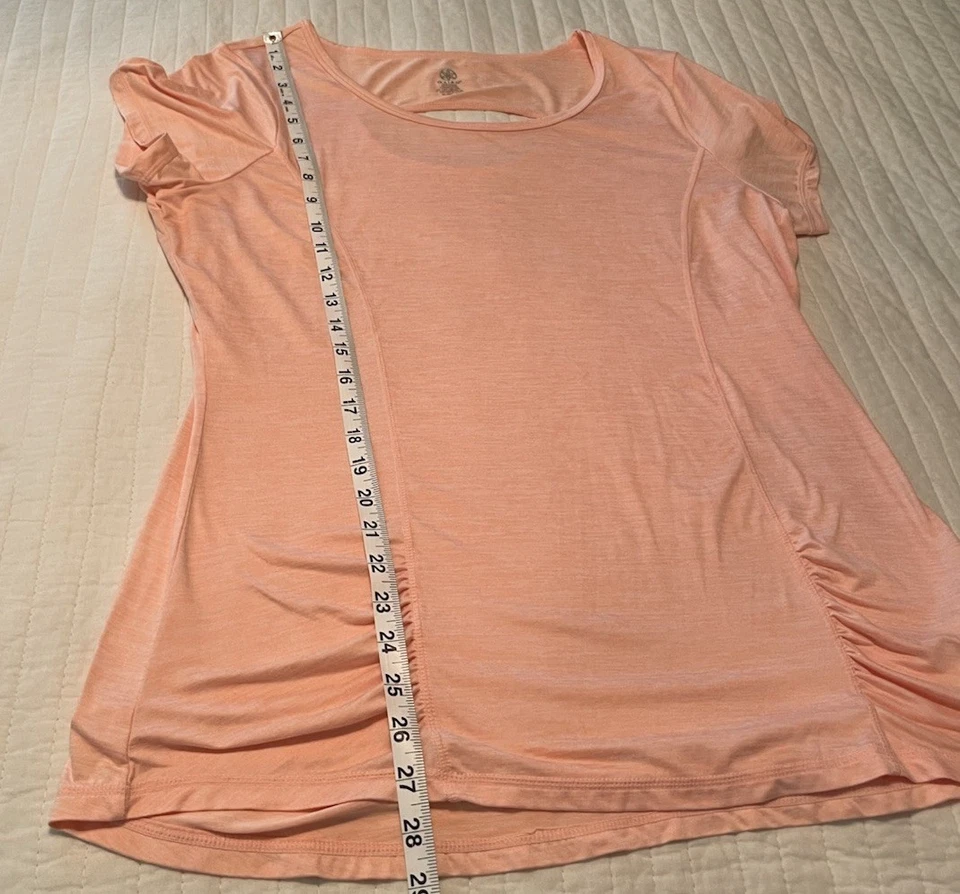 Top de entrenamiento de yoga atlético de manga corta melocotón Gaiam para mujer talla XL agujero de llave trasero Foto 3 de 4