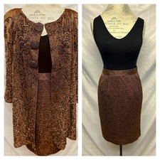 Vintage CARMEN MARC VALO Bronze Metallic Beaded Size 6 Skirt Suit Set EC   