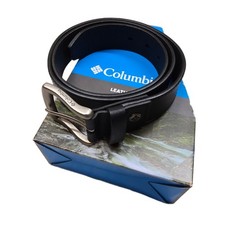 Columbia Leather Belt Mens Medium 32-34 Black Silver Buckle Casual