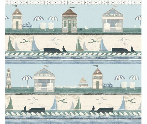 Clothworks Quilting Fabric Beach House Seaside Patchwork Whale Starfish Holiday - Picture 23 of 23