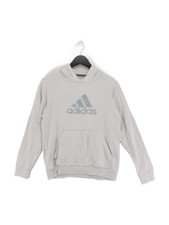 Adidas Women's Hoodie S Grey Graphic Cotton with Polyester Pullover