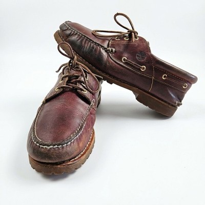 Timberland 3-Eye Classic Lug Boat Shoes Burgundy Leather Loafers Men Size 12 M