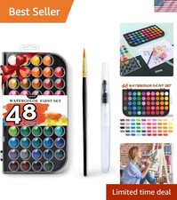 Deluxe 48-Color Watercolor Paint Set with Brushes - Perfect Gift for Artists