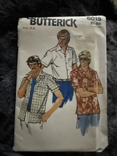 Butterick Pattern 6015 Loose Men's Shirt Button Up Collar VNeck 80s UC Chest 44