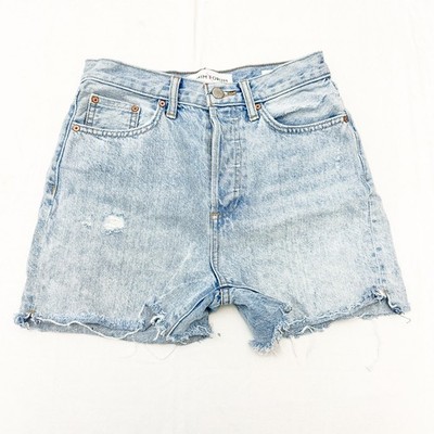 Denim Forum The Yoko Mid Thigh Short Button Fly Light Wash Denim Jeans Size 25 