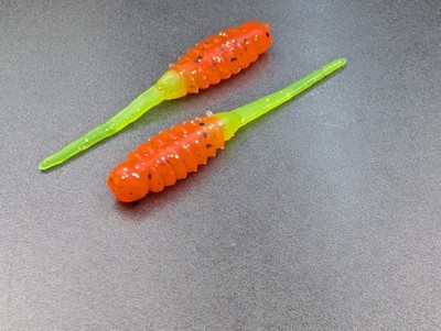 (30) 2'' Ribbed Crappie Minnow Orange Tiger / Chart Soft Plastic Bait Jig Grub