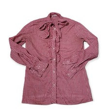  RARE  VINTAGE SAKS FIFTH AVENUE LUXURY CHECKERED BUTTON UP SHIRT BLOUSE S/M