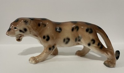 Vintage Leopard Figurine Japan Porcelain Big Cat Mid Century