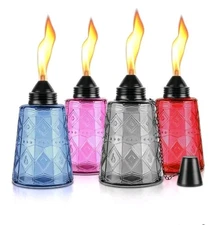 4-Pack Glass Table Top Torches - 12oz Refillable Citronella Torches Canisters...