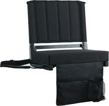 Stadium Seat Bleacher Chair with Back and Cushion, Includes Shoulder Strap, Blac