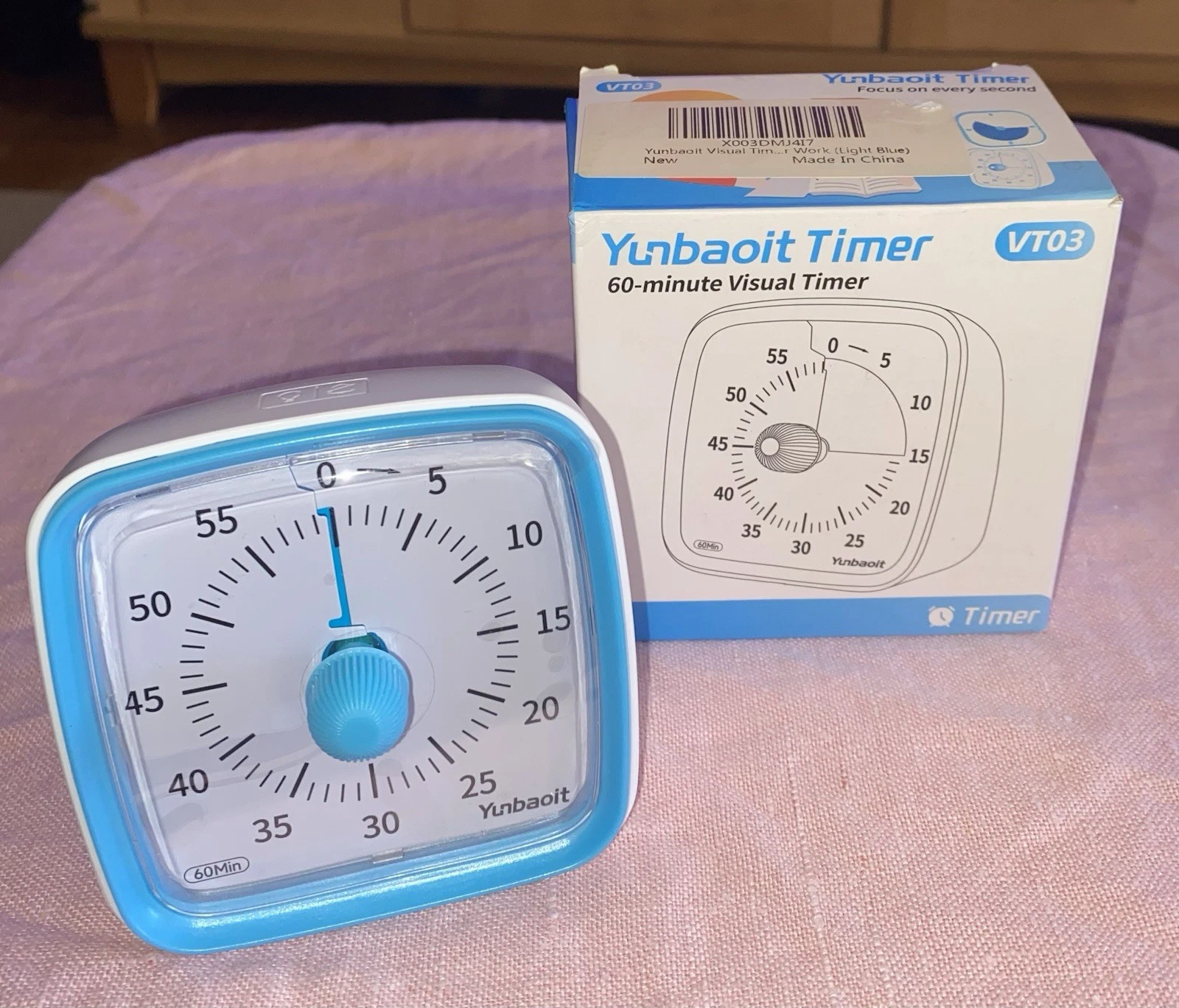 Yunbaoit 60 Minute Visual Timer Light Blue Battery Operated VT03