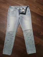 True Religion Jeans Womens 28 Blue Cameron Slim Boyfriend Grommet Rivet Denim