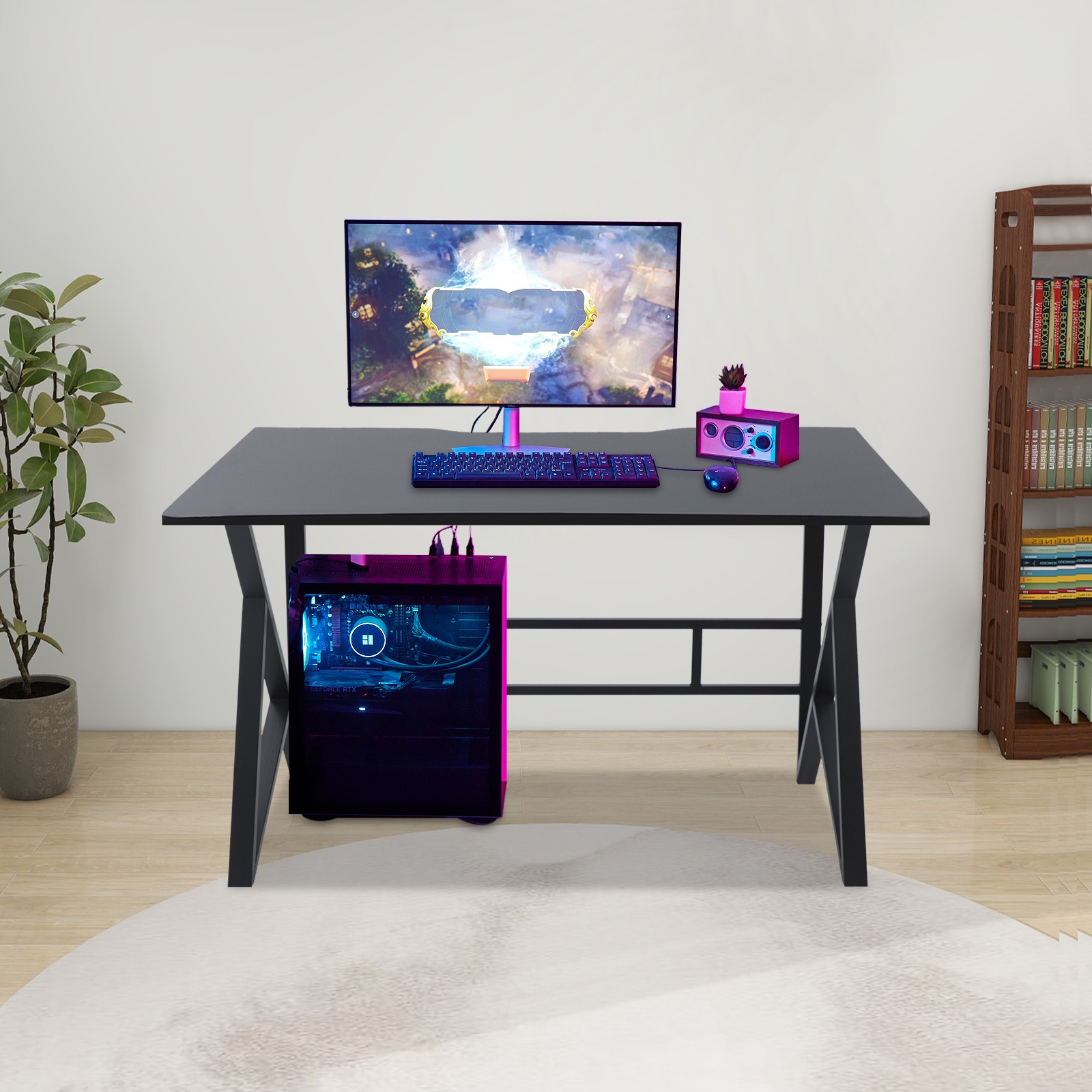 47" K-Shaped Computer Desk Home Office Work Table with Large Desktop Dark Grey