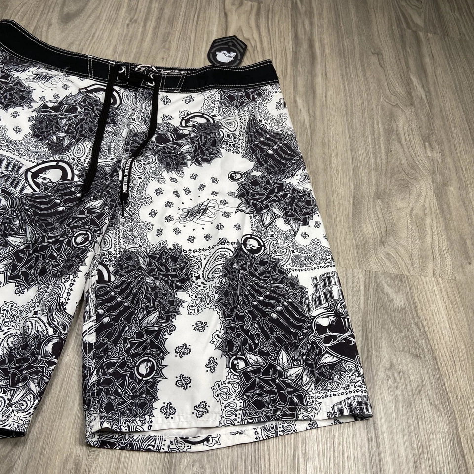 Pantalones Cortos de Metal Mulisha Hombres 36 Bañador Calavera Gráfico Y2K Surf Playa Patín Foto 3 de 4