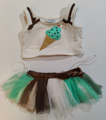 Build A Bear Baskin Robbins Mint Chocolate Chip Ice Cream Cone Shirt & Skirt Set
