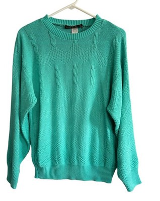 Vintage 80s Gitano Green Sweater Womens Medium Cable Knit Long Sleeve Pullover