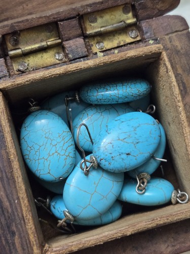 2 orecchini pendenti vintage in argento 925 e ovale TURCHESE HOWLITE goccia - Foto 4 di 4