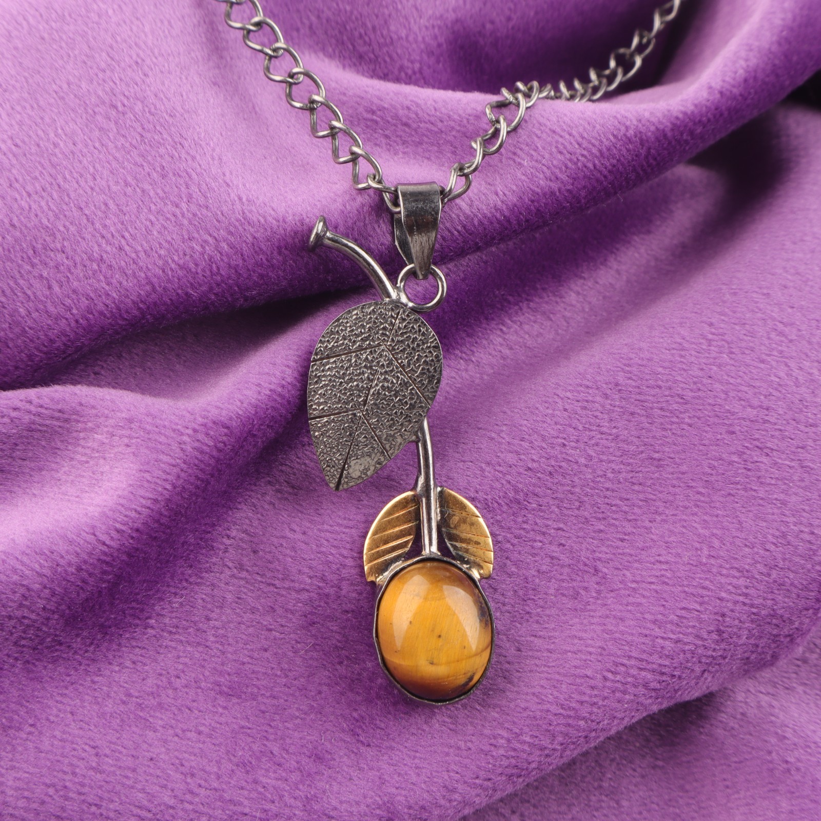 Sterling Silver Sacral Chakra Natural Yellow Tiger Eye Bezel Anniversary Pendant