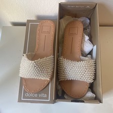 Dolce Vita Women's Beaded Slide Sandals Beige Slip On Flat US 9 VDALON1