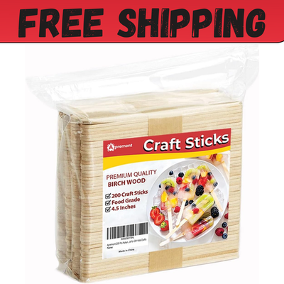 #ad 200 Pcs Natural Wooden Food Grade Sticks Ice Cream Stick Popsicle 4.5 inch $6.90