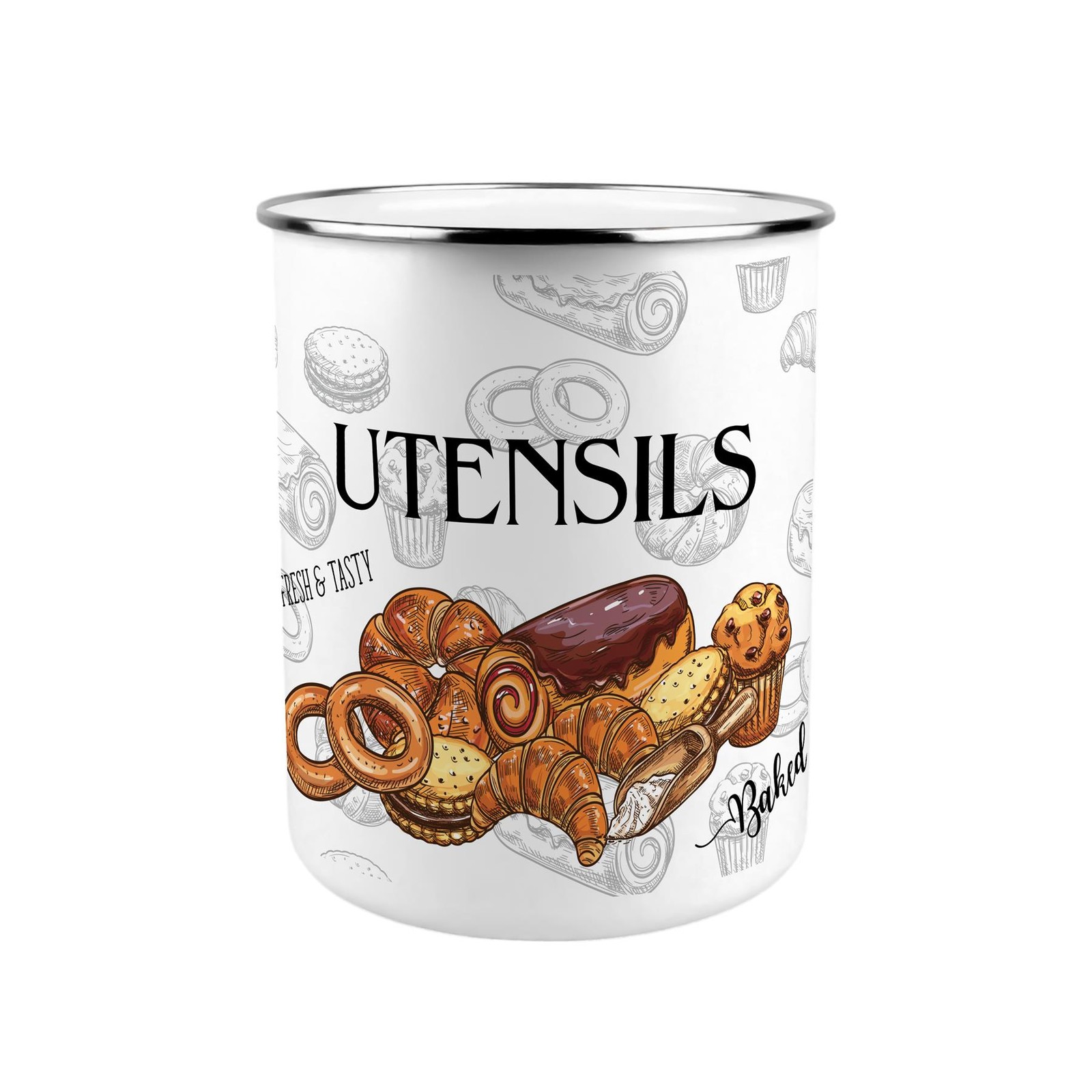 Bakery Utensil Pot - Enamel XL Kitchen Utensil Organiser Decor Gift