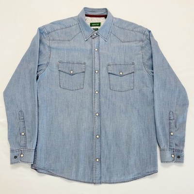 Orvis Mens Pearl Snap Medium Active Fit Denim Western Shirt Cowboy Yoked Outdoor