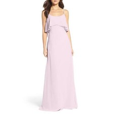 WTOO Ruffle Overlay Spaghetti Strap Chiffon Gown 4 Soft Pink bottom hem damaged