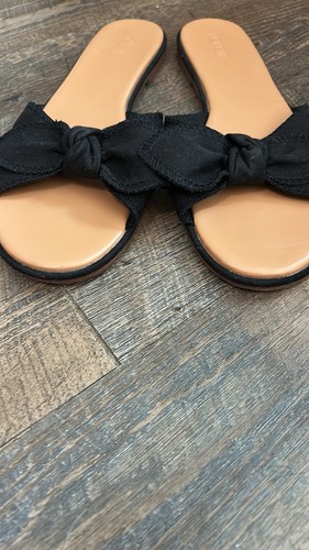 J. Crew Black Fabric Bow Knot Slide Sandals Flats Women's Size US 11 - Picture 3 of 6