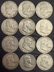 Roll of 12 Circulated 1950s-1960s Franklin Half Dollar 90% Silver Coins