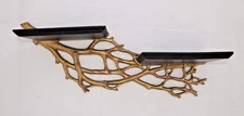 Vtg Modern Syroco Wood Floating wall shelf Gold Branch Coral