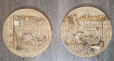 Set of ''The Arrival'' and ''The Departure'' by W.H. Bossons Chalkware Wall Hangings