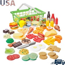 100 Piece Toddler Play Food Set Shopping Basket Pretend Cooking Toys Ages 3 New