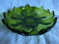 Vintage Viking Glass Green Drape Scalloped Edge Bowl Dish-Mid Century Modern